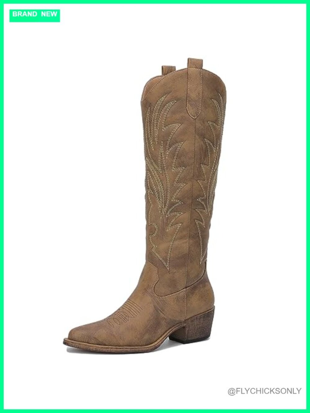 Faux Leather Knee High Western Cowboy Boots Pointed Toe Side Zip